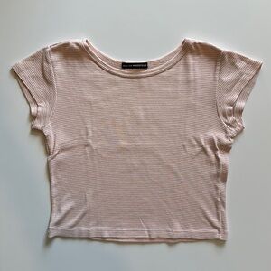 Brandy Melville Light Pink and White Striped Cropped Baby Tee